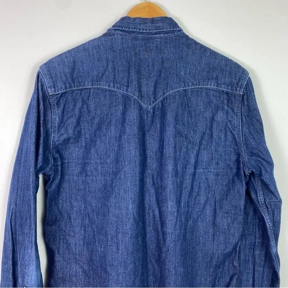 Levi’s denim Pearl snap shirt medium navy blue Jean collared - Picture 4 of 10